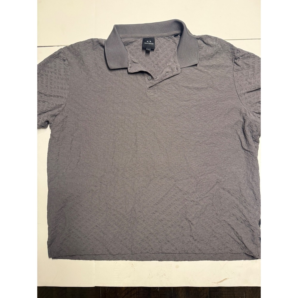 Armani Exchange Mens Grey All Over Logo Embossed Polo Shirt XL XM001882 AF10337